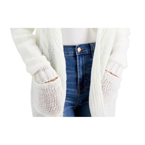 Hooked Up By Iot Juniors' Pointelle Sweater Vanilla Size Small - Picture 3 of 3